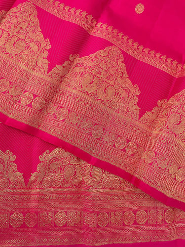 Exclusive Kanchipuram Pure Silk Saree | Pink | Pure Zari | Handwoven | Ships from California | Pushpam - ShopNaya Exclusive